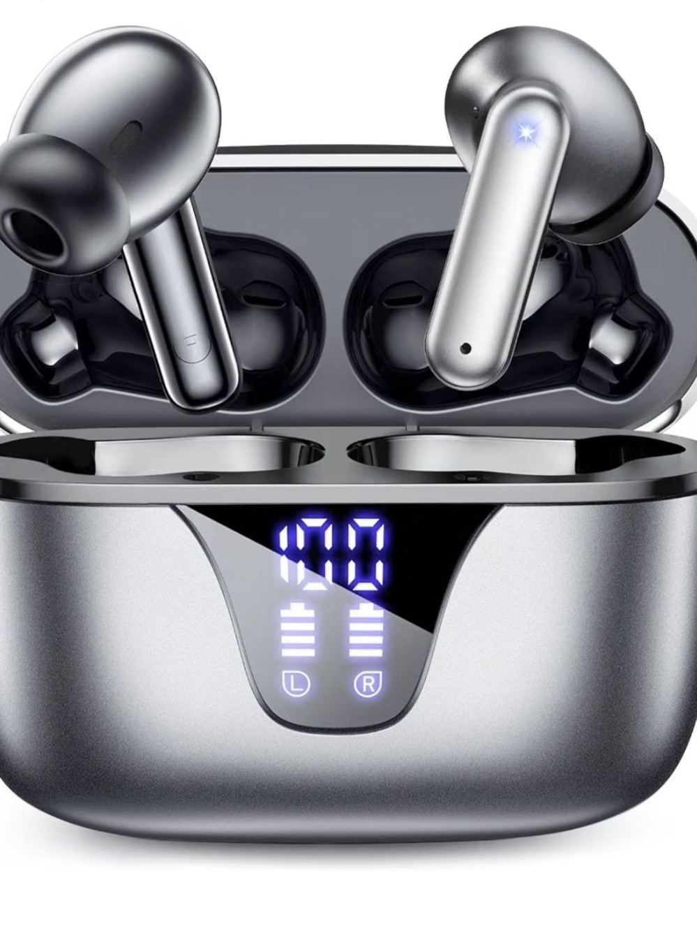 Amazon Silver True Wireless Earbuds with LED Charging Case